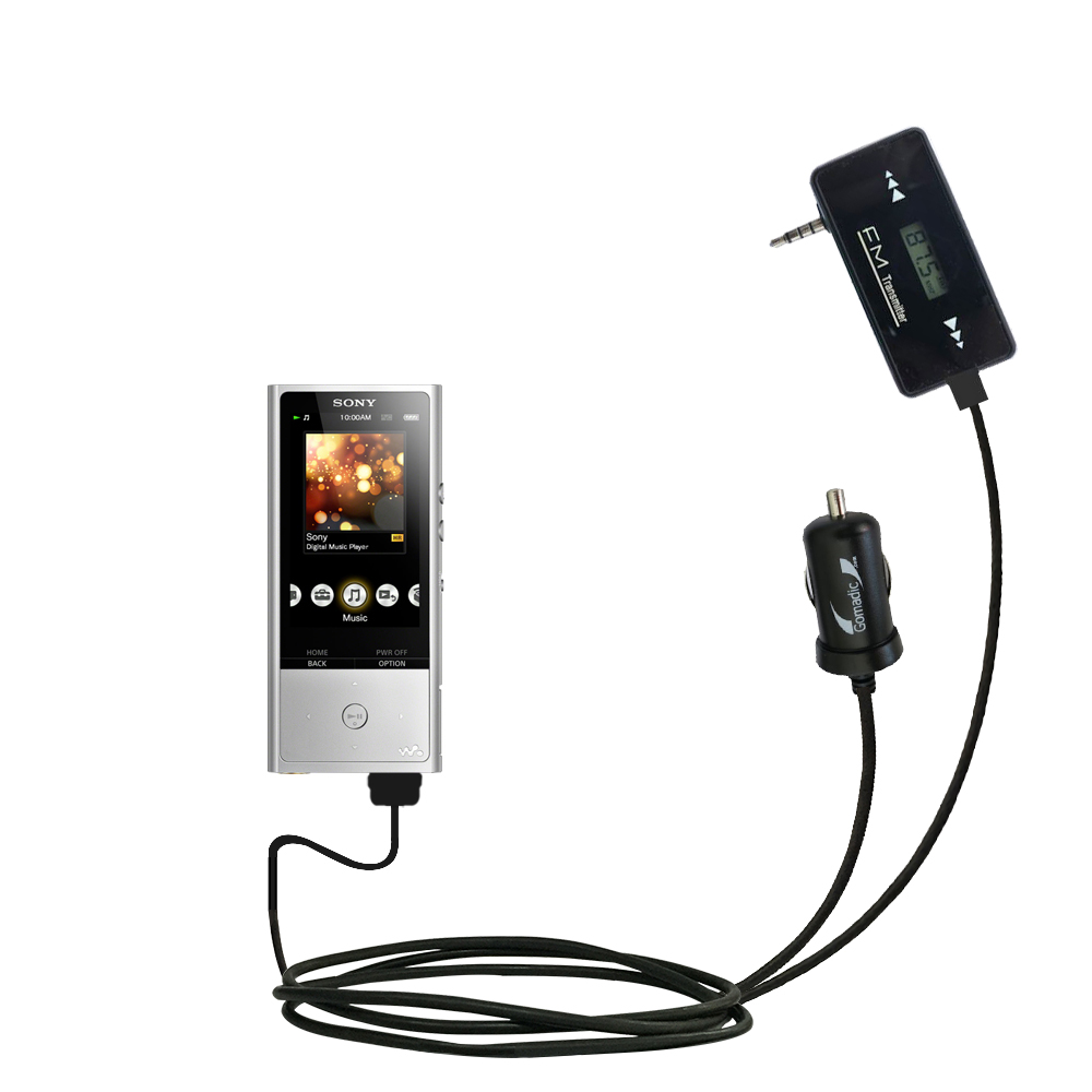 FM Transmitter Plus Car Charger compatible with the Sony NW-ZX100 / ZX100