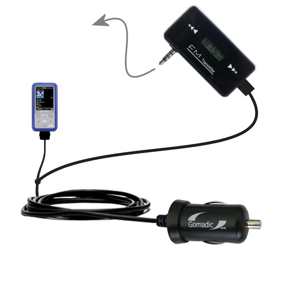 3rd Generation Powerful Audio FM Transmitter with Car Charger suitable for the Sony NWZ-610F - Uses Gomadic TipExchange Technology
