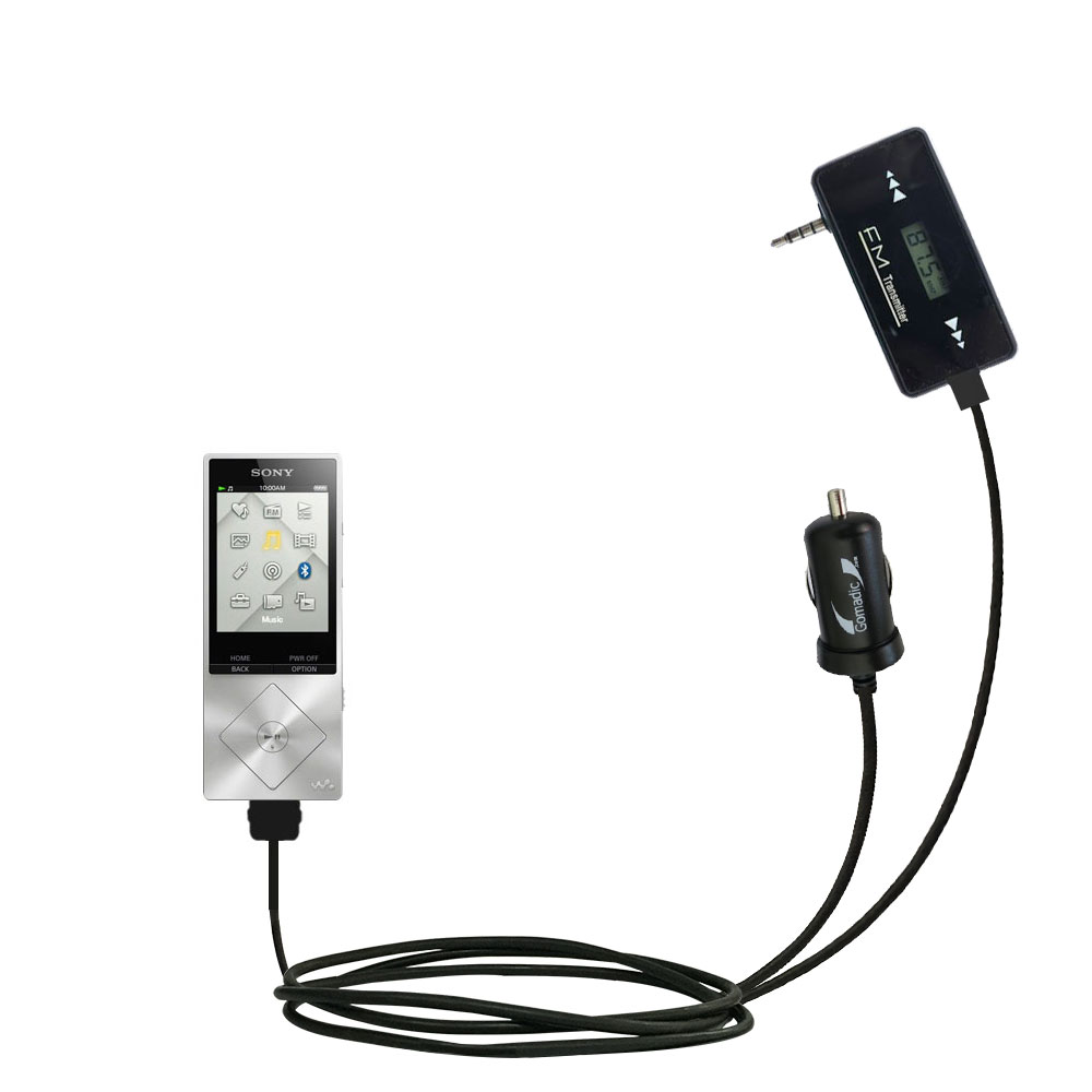 FM Transmitter Plus Car Charger compatible with the Sony NWZ-A17