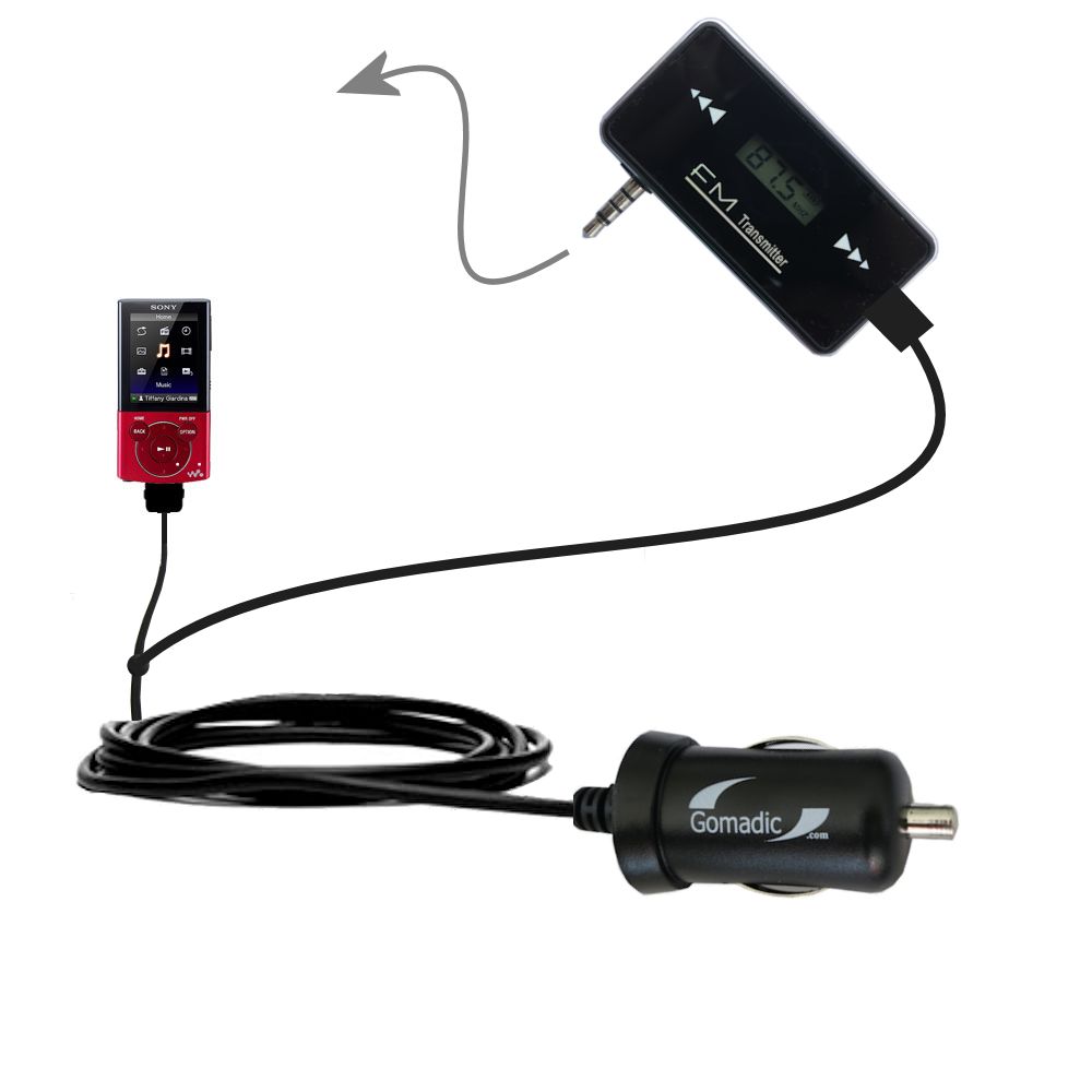 FM Transmitter Plus Car Charger compatible with the Sony NWZ-E344