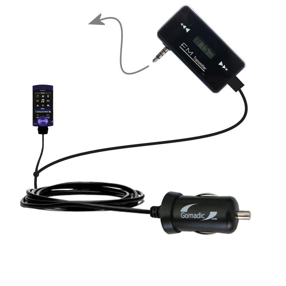 FM Transmitter Plus Car Charger compatible with the Sony NWZ-S544