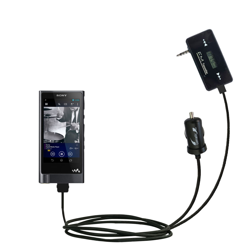 FM Transmitter Plus Car Charger compatible with the Sony NWZ-ZX2