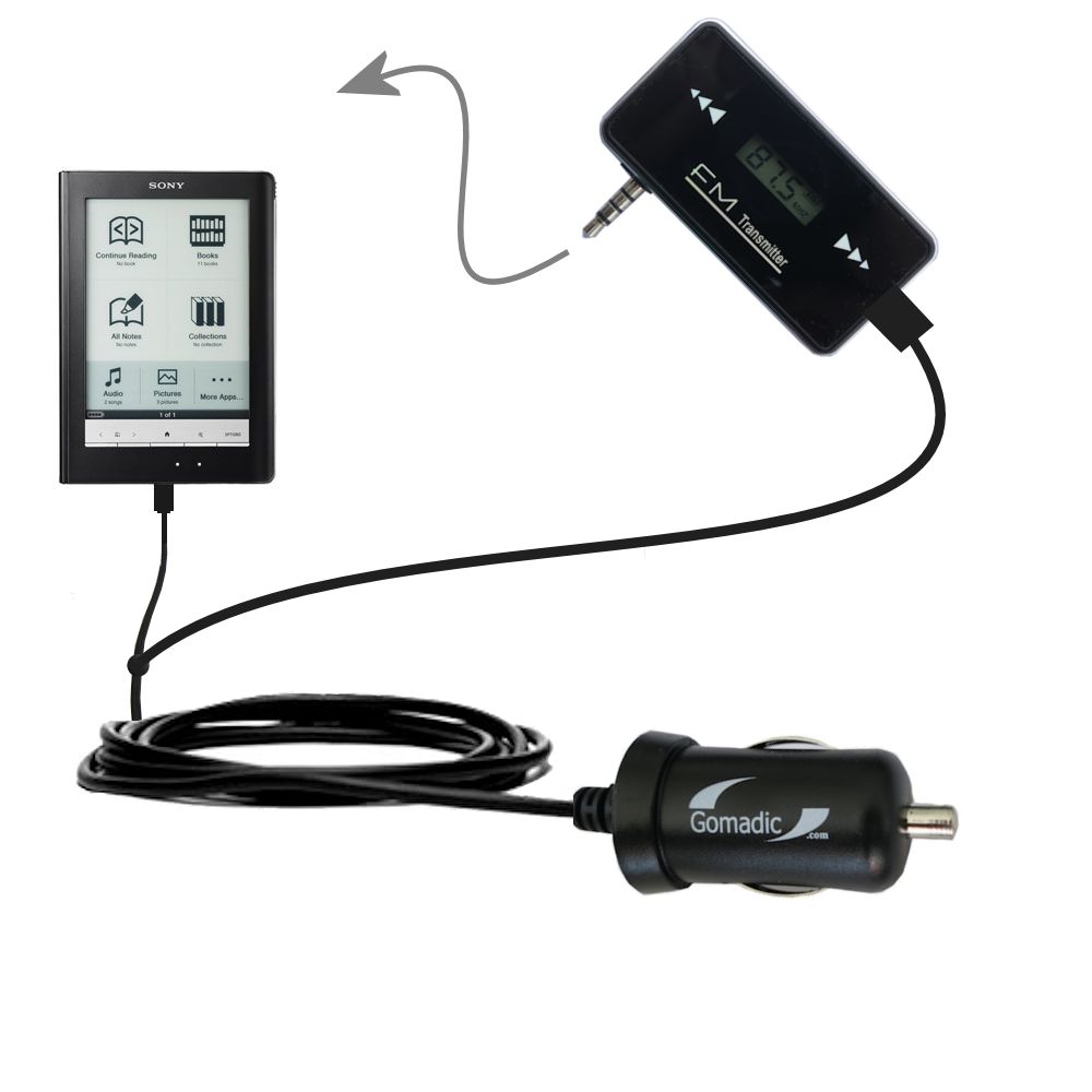 FM Transmitter Plus Car Charger compatible with the Sony PRS-600 Reader Touch Edition