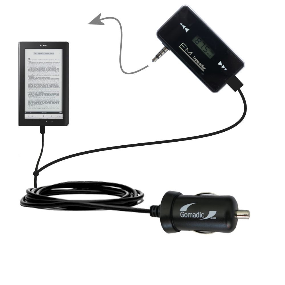 FM Transmitter Plus Car Charger compatible with the Sony PRS-900 Reader Daily Edition