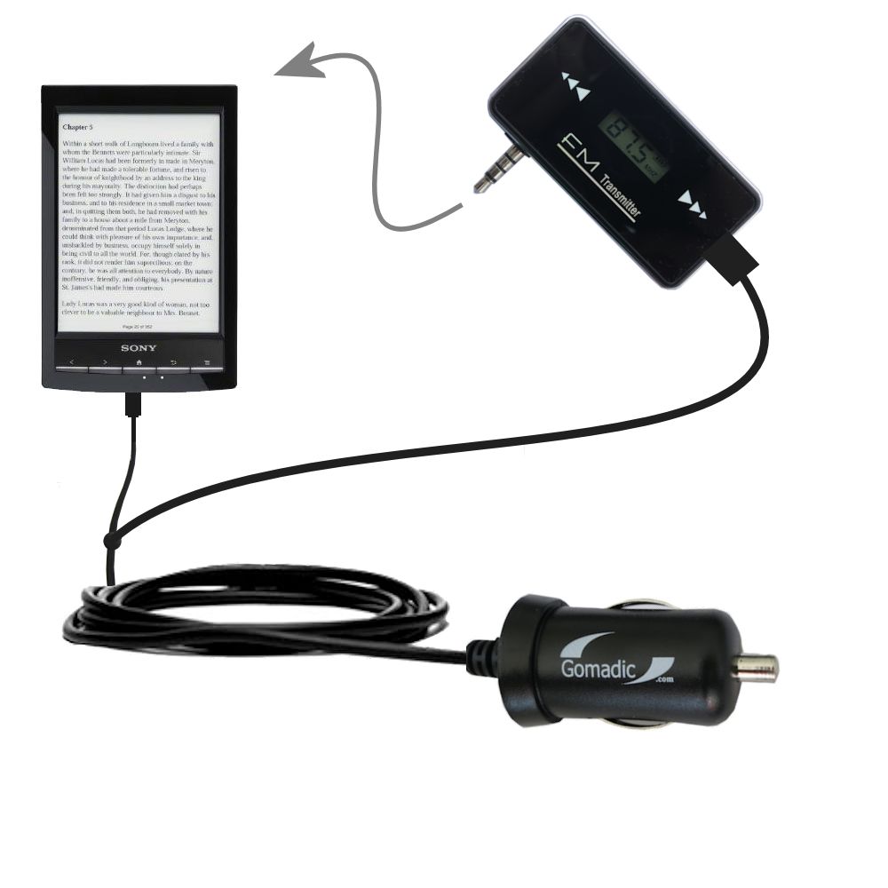 3rd Generation Powerful Audio FM Transmitter with Car Charger suitable for the Sony PRS-T1 Reader - Uses Gomadic TipExchange Technology