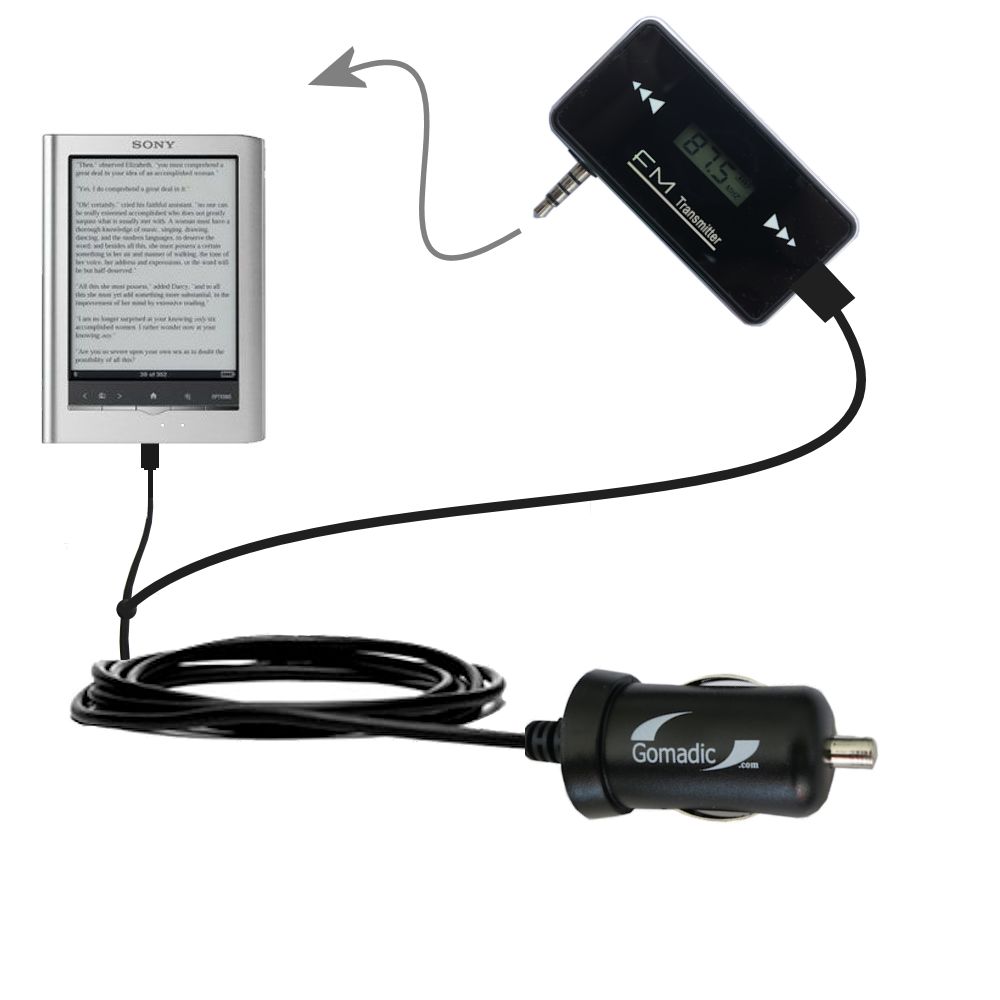 FM Transmitter Plus Car Charger compatible with the Sony PRS650 Reader Touch Edition