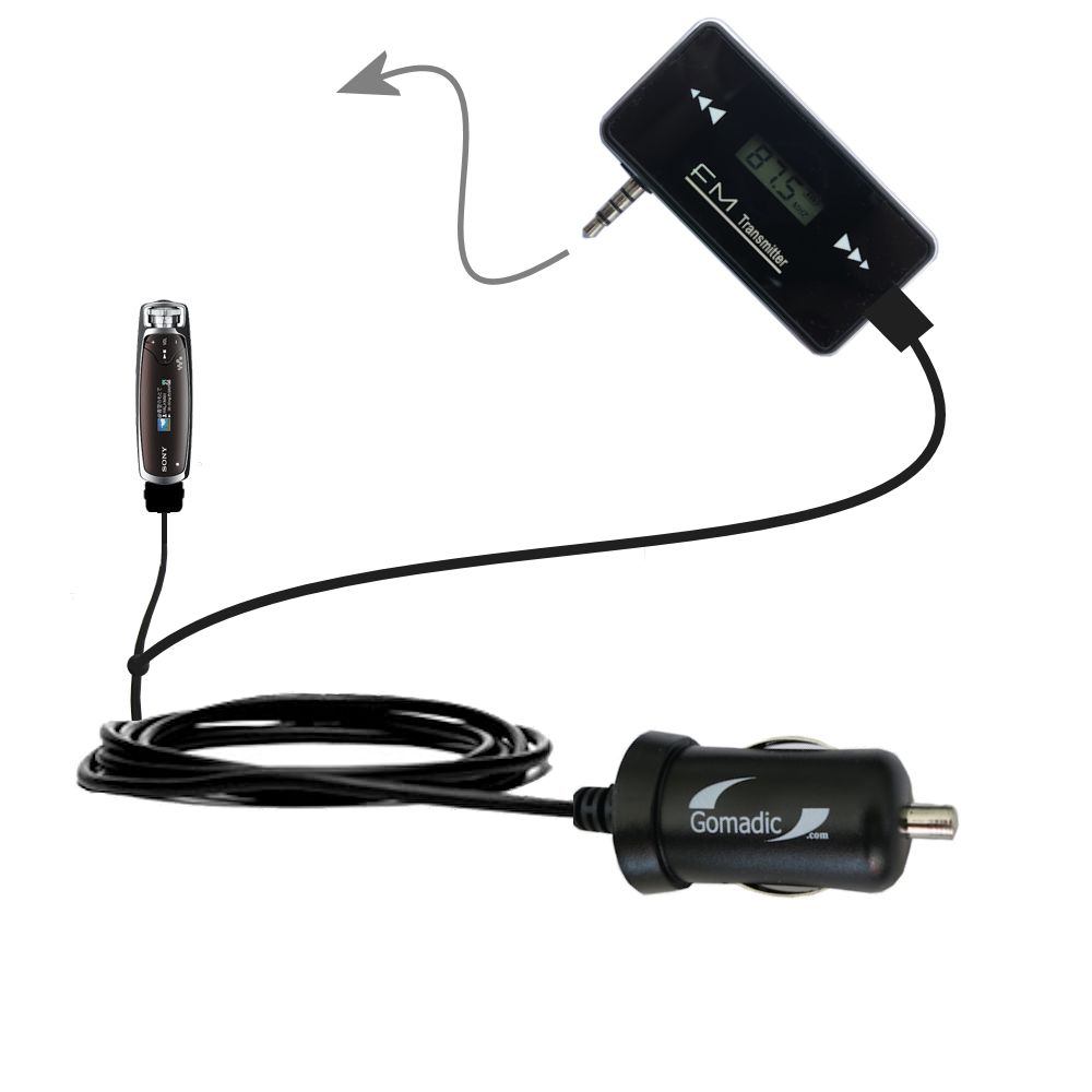 FM Transmitter Plus Car Charger compatible with the Sony Walkman NW-S605