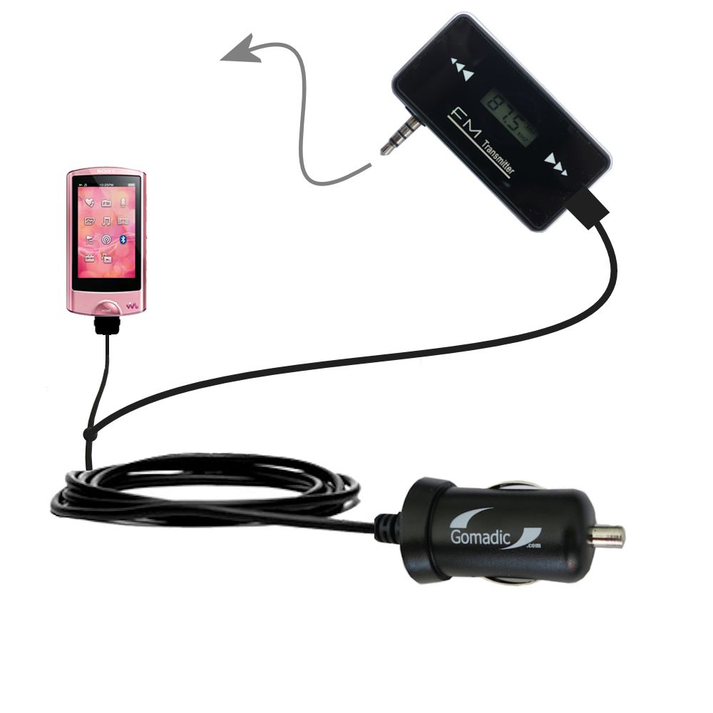 FM Transmitter Plus Car Charger compatible with the Sony Walkman NWZ-A864 A865