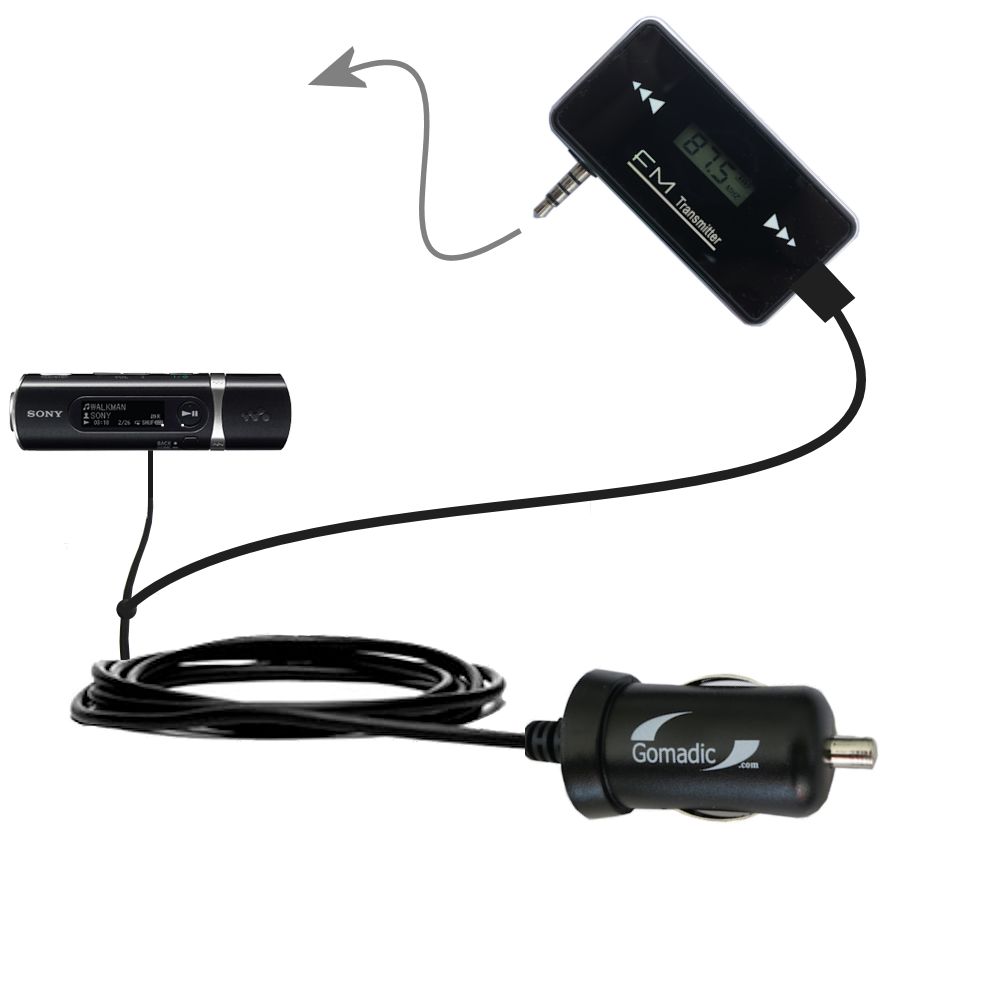 FM Transmitter Plus Car Charger compatible with the Sony Walkman NWZ-B103 B105 B133 B135