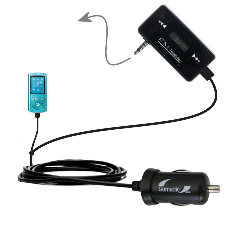 FM Transmitter Plus Car Charger compatible with the Sony Walkman NWZ-E364 E365