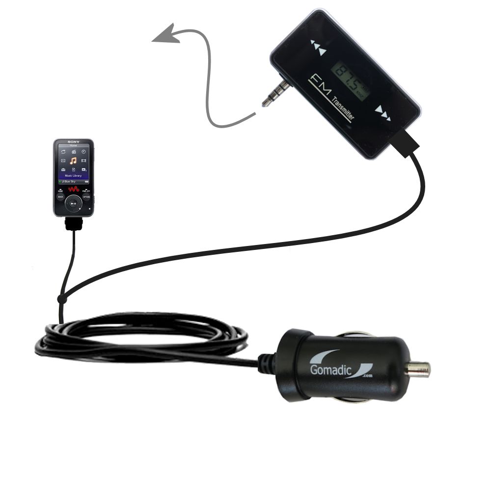 FM Transmitter Plus Car Charger compatible with the Sony Walkman NWZ-E435F