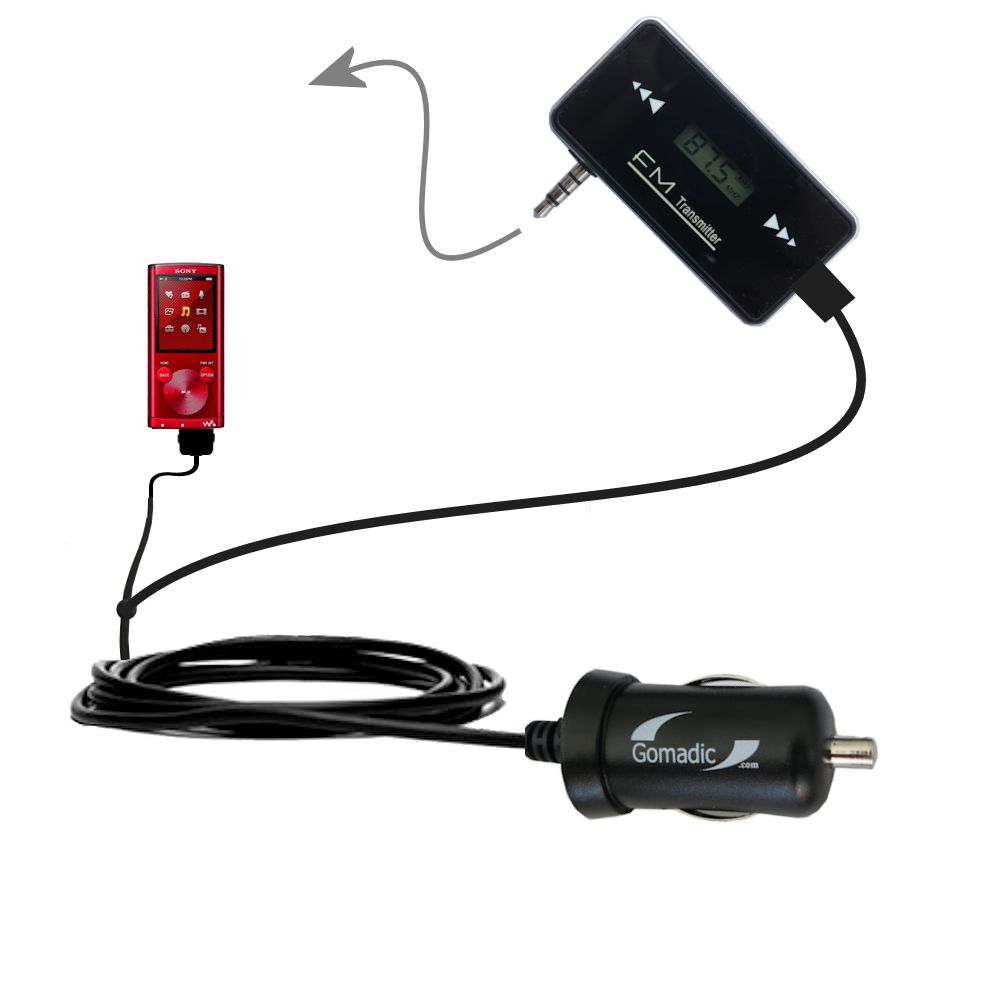 FM Transmitter Plus Car Charger compatible with the Sony Walkman NWZ-E453