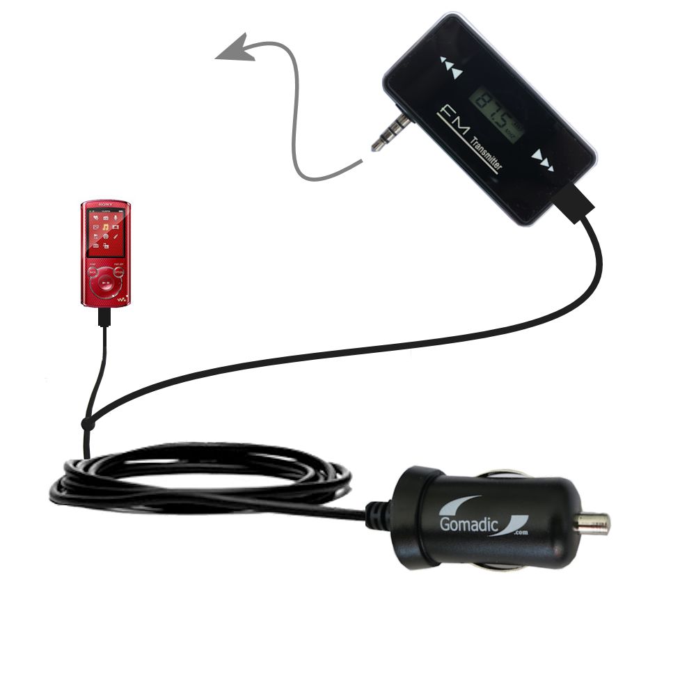 FM Transmitter Plus Car Charger compatible with the Sony Walkman NWZ-E464