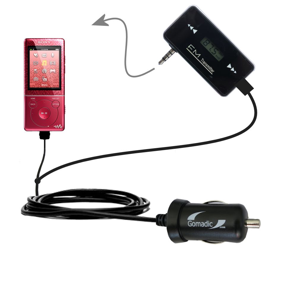 FM Transmitter Plus Car Charger compatible with the Sony Walkman NWZ-E473 E474 E475