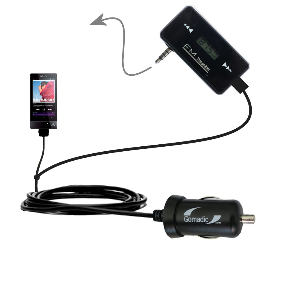 FM Transmitter Plus Car Charger compatible with the Sony Walkman NWZ-F804 F805 F806