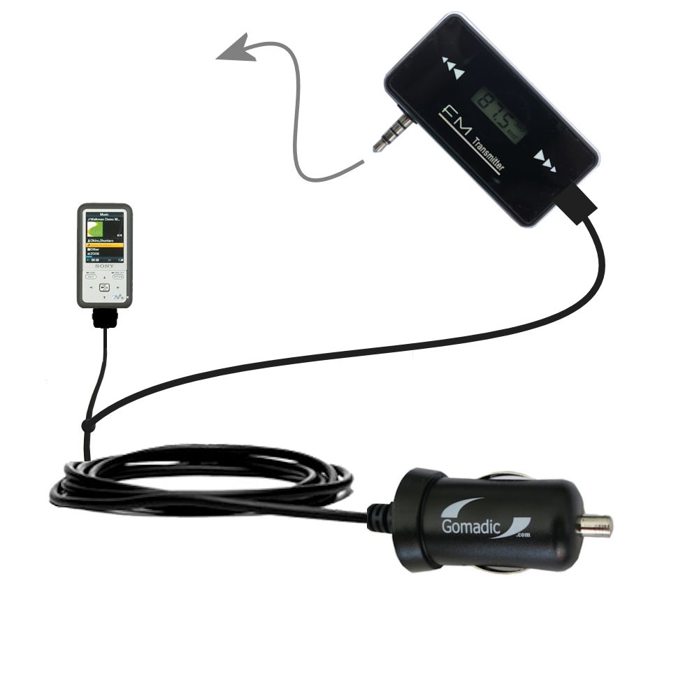 FM Transmitter Plus Car Charger compatible with the Sony Walkman NWZ-S515