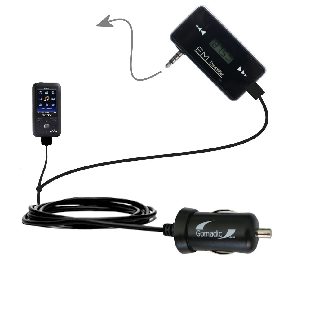 FM Transmitter Plus Car Charger compatible with the Sony Walkman NWZ-S718
