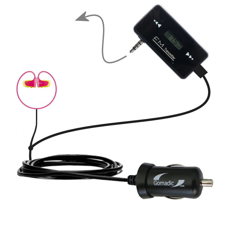 FM Transmitter Plus Car Charger compatible with the Sony Walkman NWZ-W262 W263
