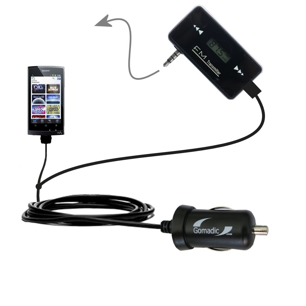FM Transmitter Plus Car Charger compatible with the Sony Walkman NWZ-Z1040 Z1050 Z1060