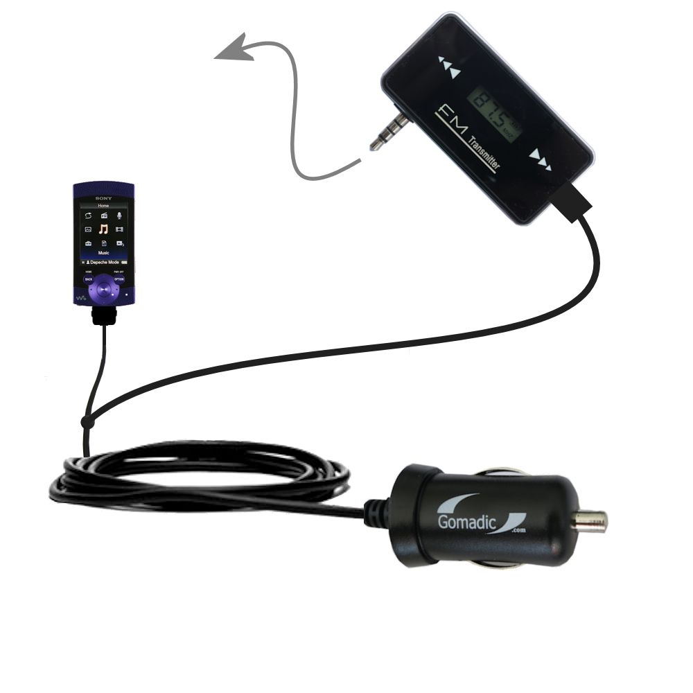 FM Transmitter Plus Car Charger compatible with the Sony Walkman S-544