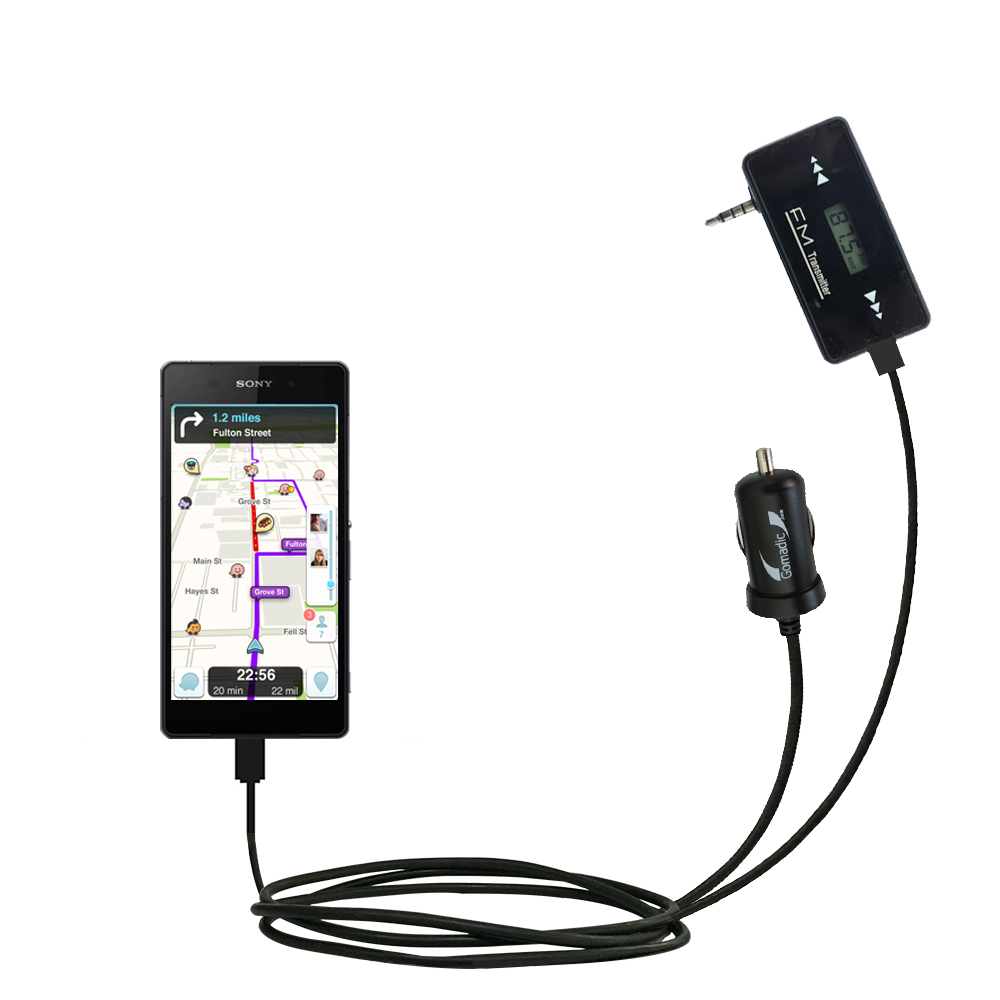 FM Transmitter Plus Car Charger compatible with the Sony Xperia E4