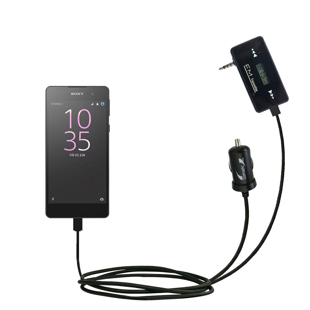 FM Transmitter Plus Car Charger compatible with the Sony Xperia E5
