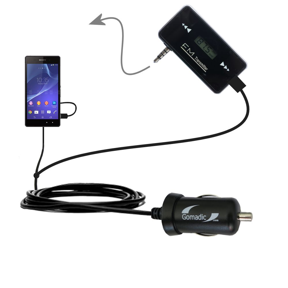 FM Transmitter Plus Car Charger compatible with the Sony Xperia Z2