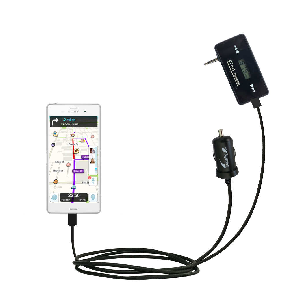 3rd Generation Powerful Audio FM Transmitter with Car Charger suitable for the Sony Xperia Z3 Compact - Uses Gomadic TipExchange Technology