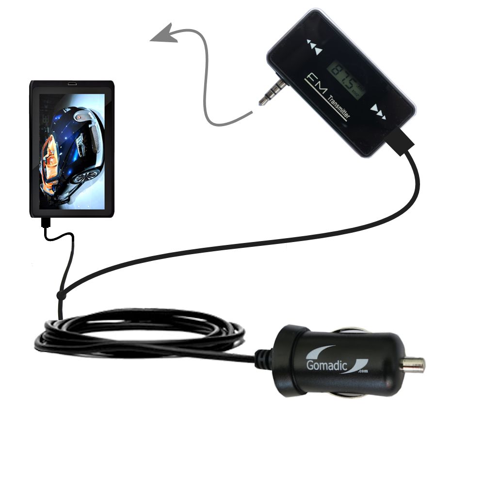 FM Transmitter Plus Car Charger compatible with the Tablet Express Dragon Touch 10.1 inch R10