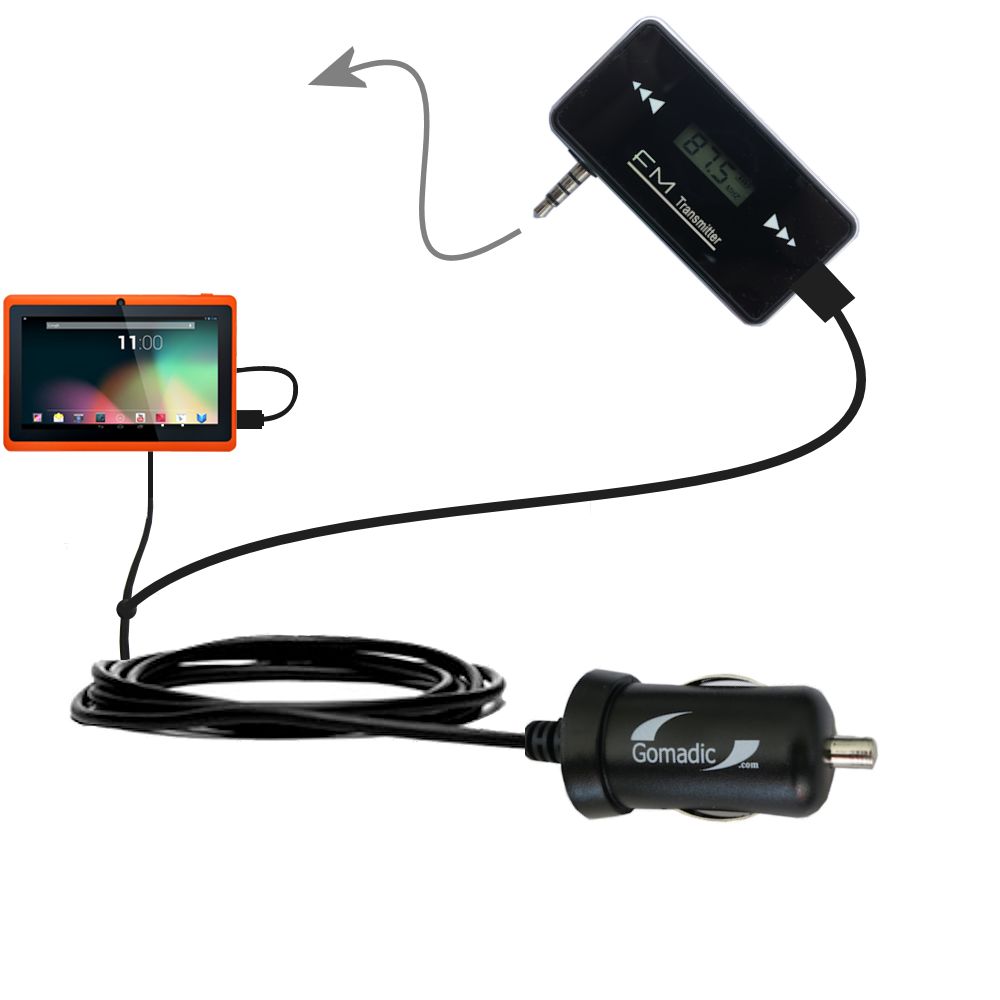 FM Transmitter Plus Car Charger compatible with the Tablet Express Dragon Touch 7 inch Y88 R7