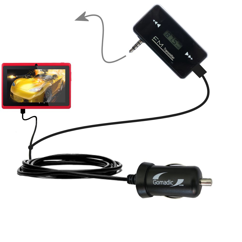 FM Transmitter Plus Car Charger compatible with the Tablet Express Dragon Touch 9 inch A13 MID948B