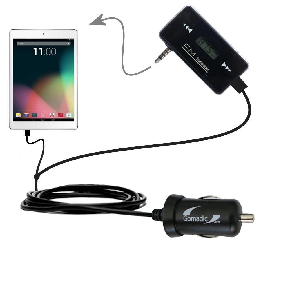 FM Transmitter Plus Car Charger compatible with the Tablet Express Dragon Touch elite mini 7.85 inch R8