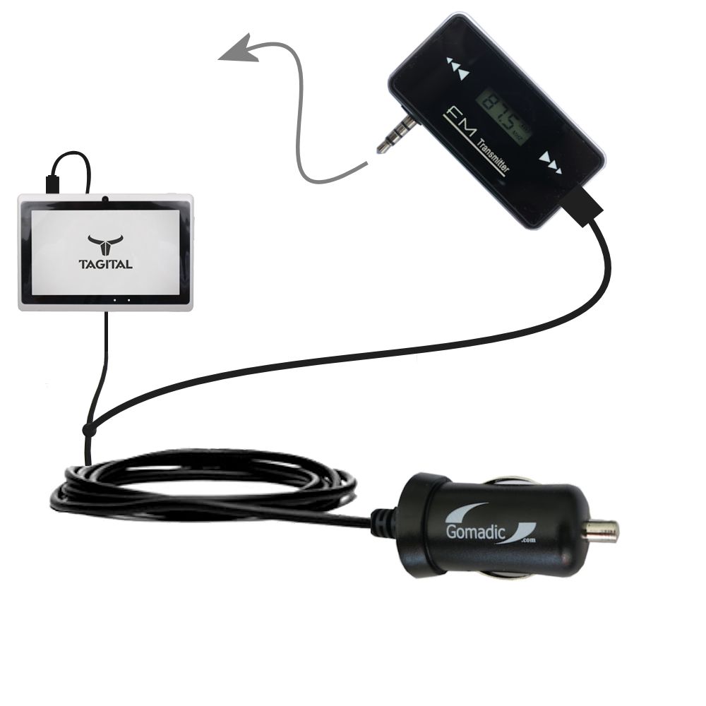 FM Transmitter Plus Car Charger compatible with the Tagital tablet 7 inch