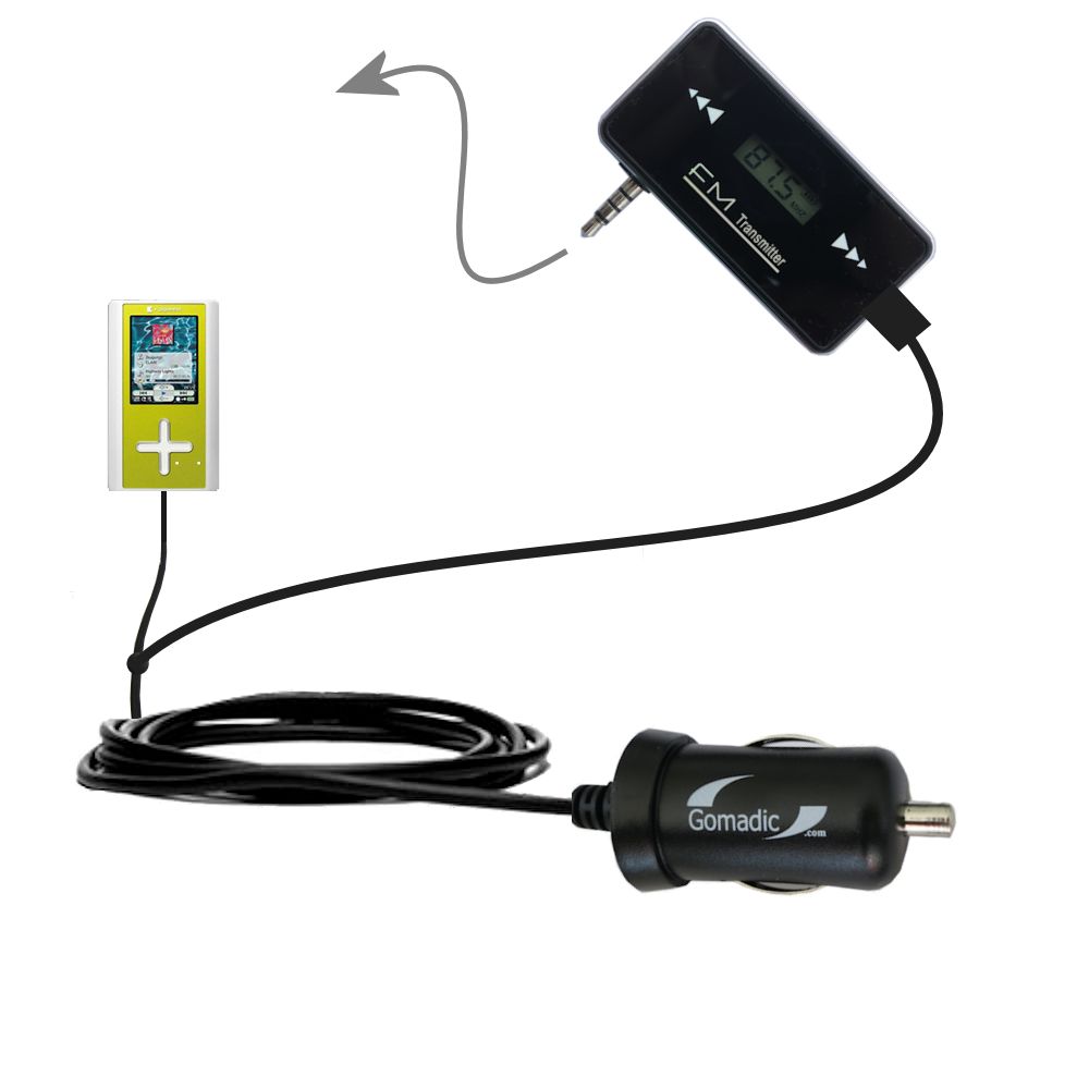 FM Transmitter Plus Car Charger compatible with the Toshiba Gigabeat F10 MEGF10