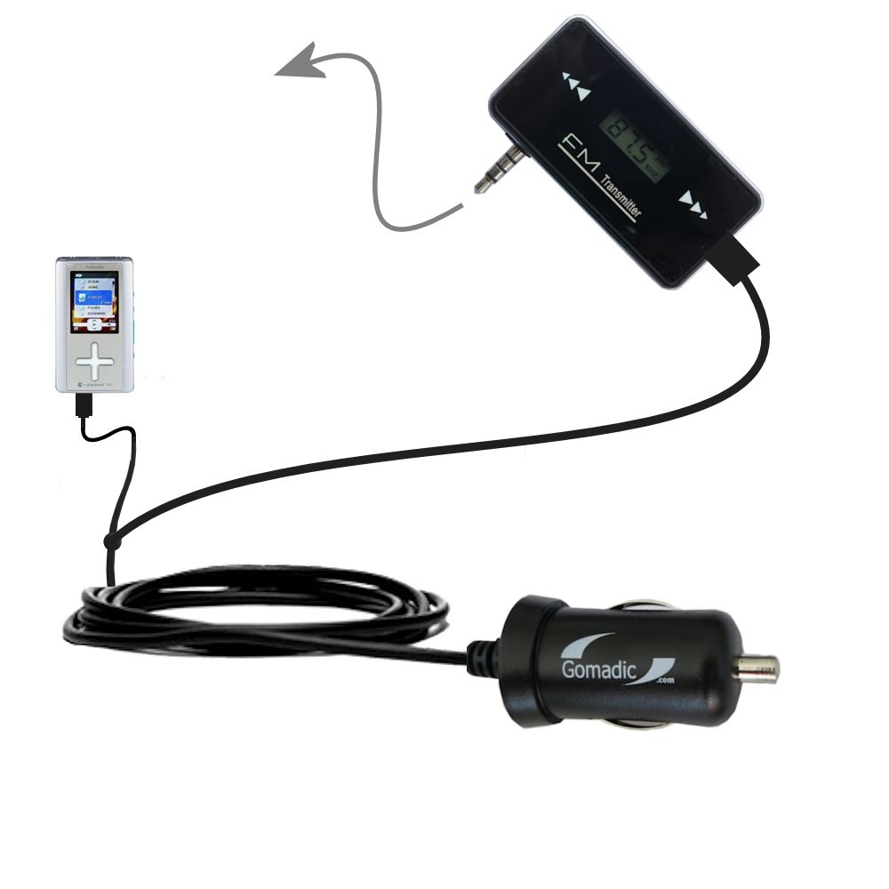 FM Transmitter Plus Car Charger compatible with the Toshiba Gigabeat MEU202