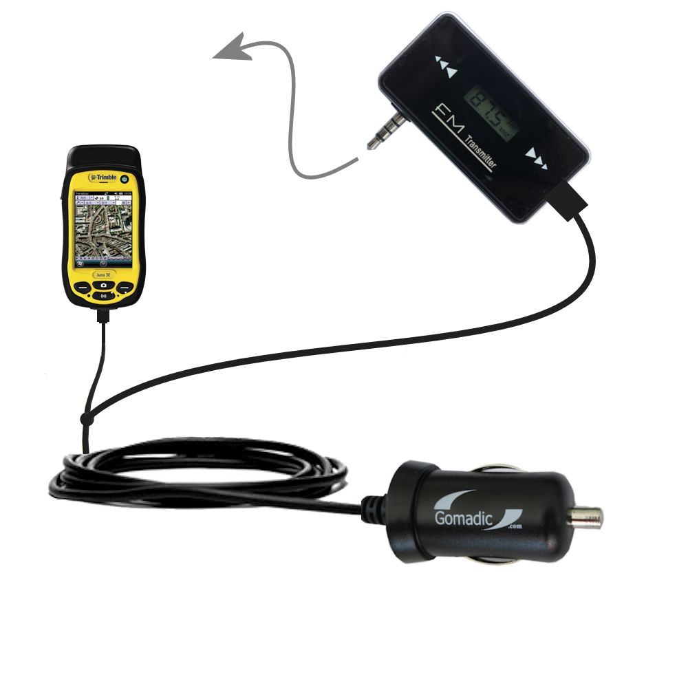 FM Transmitter Plus Car Charger compatible with the Trimble Juno 3D 3B 3E