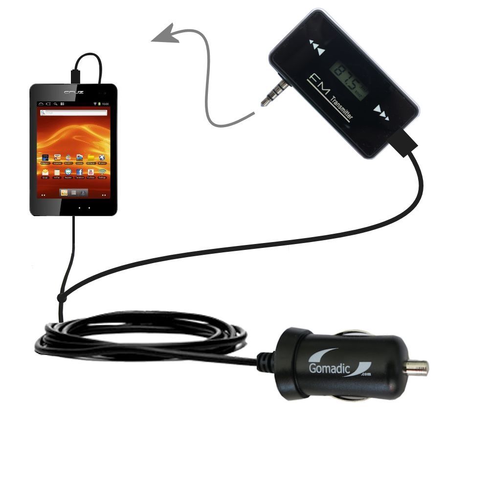 FM Transmitter Plus Car Charger compatible with the Velocity Micro Cruz T408