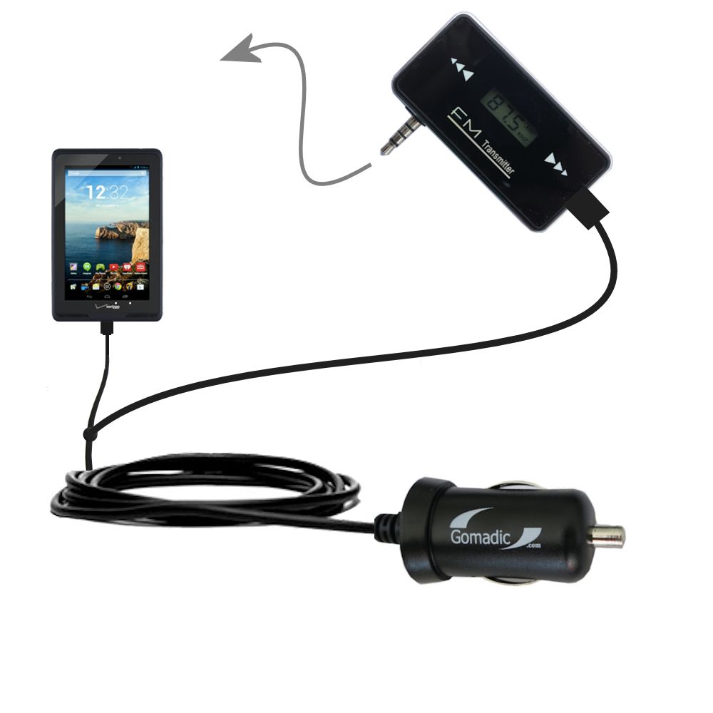FM Transmitter Plus Car Charger compatible with the Verizon Ellipsis 7