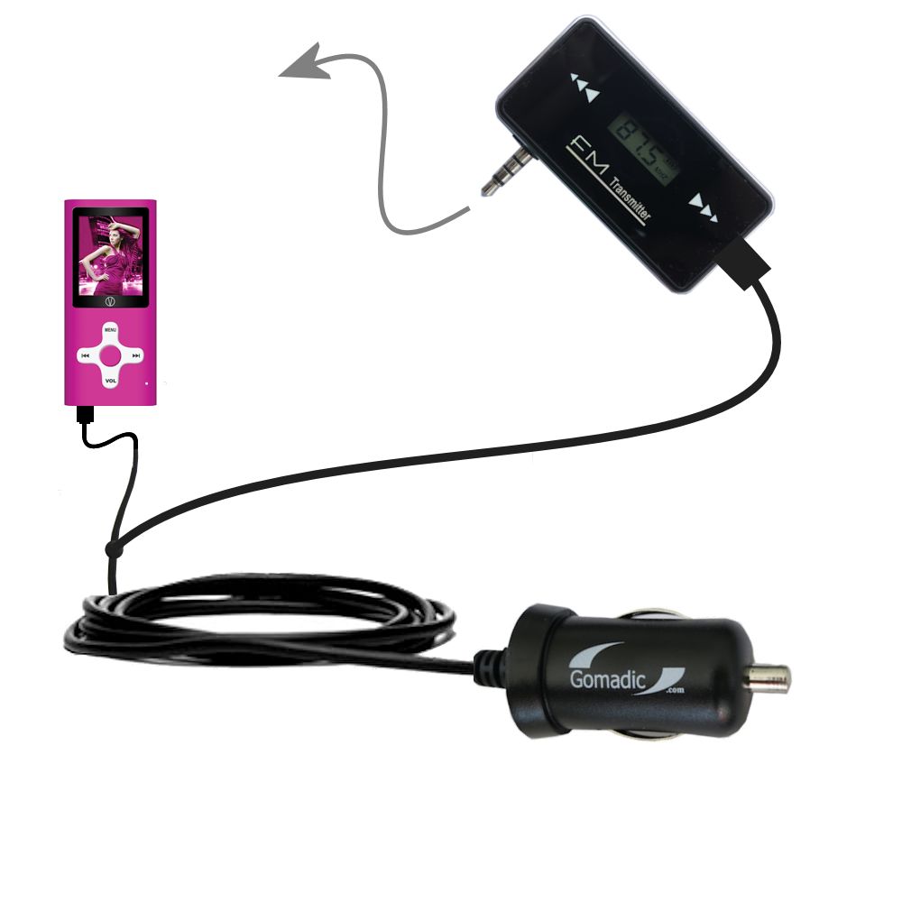 FM Transmitter Plus Car Charger compatible with the Visual Land Daze VL-507
