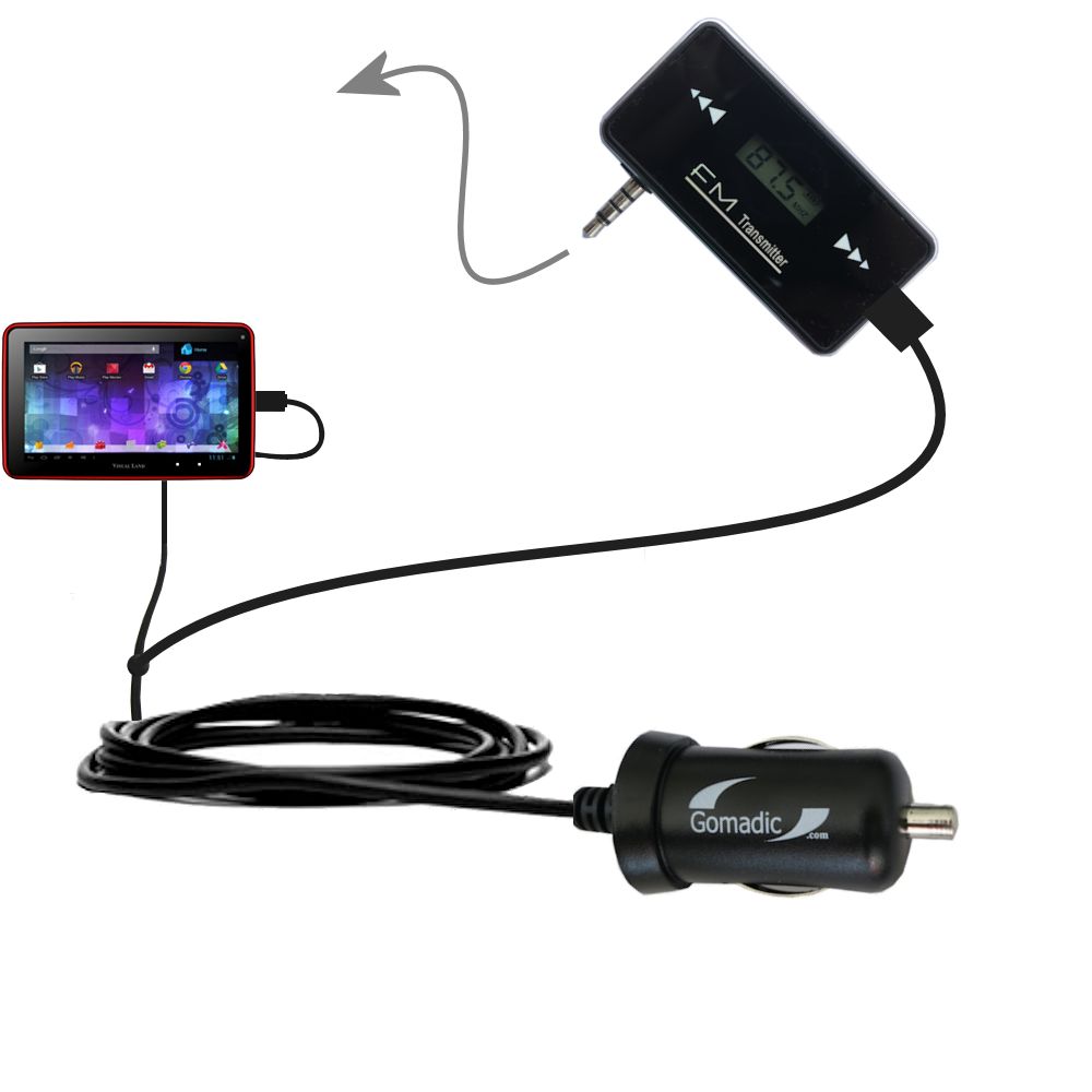 FM Transmitter Plus Car Charger compatible with the Visual Land Prestige Pro 7D