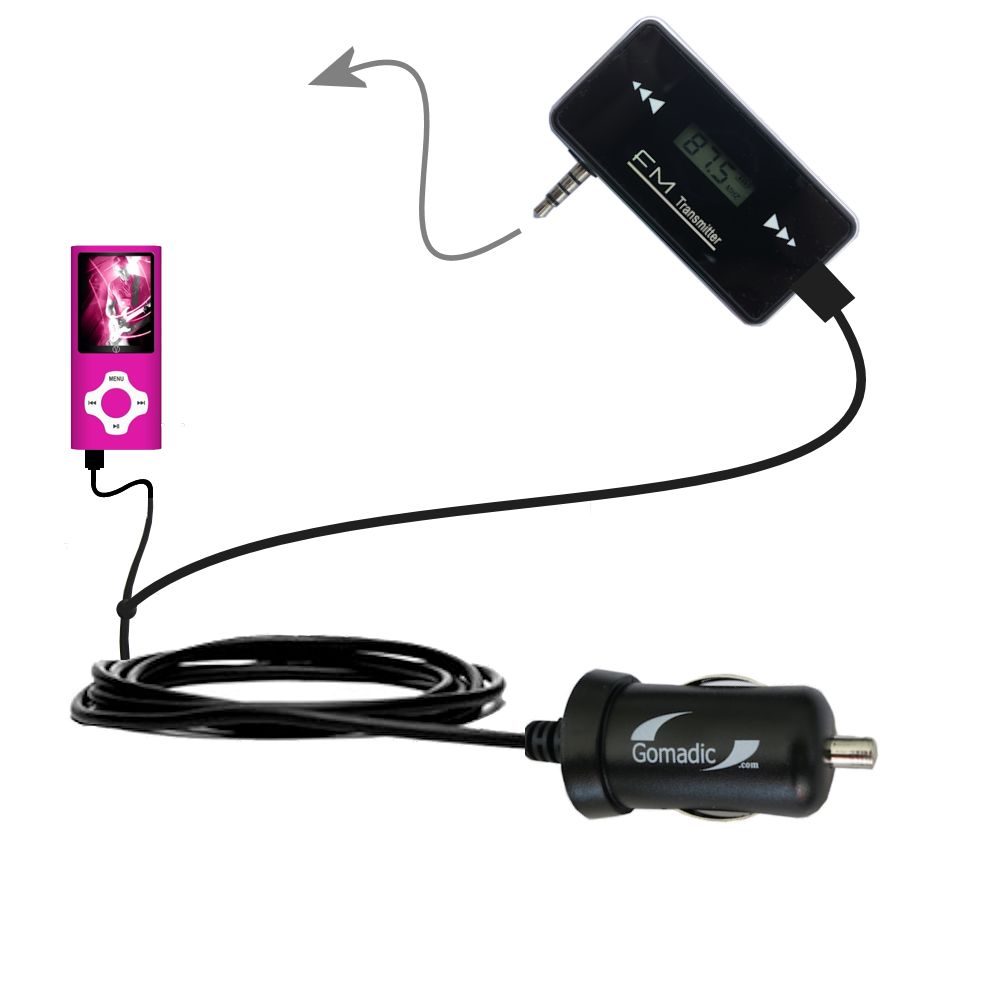 FM Transmitter Plus Car Charger compatible with the Visual Land Rave VL-607