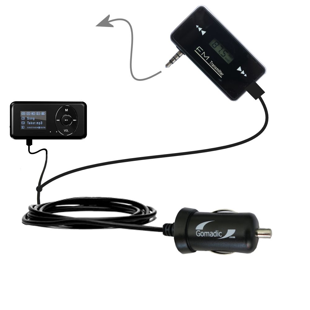 FM Transmitter Plus Car Charger compatible with the Visual Land V-Clip Pro ME-903