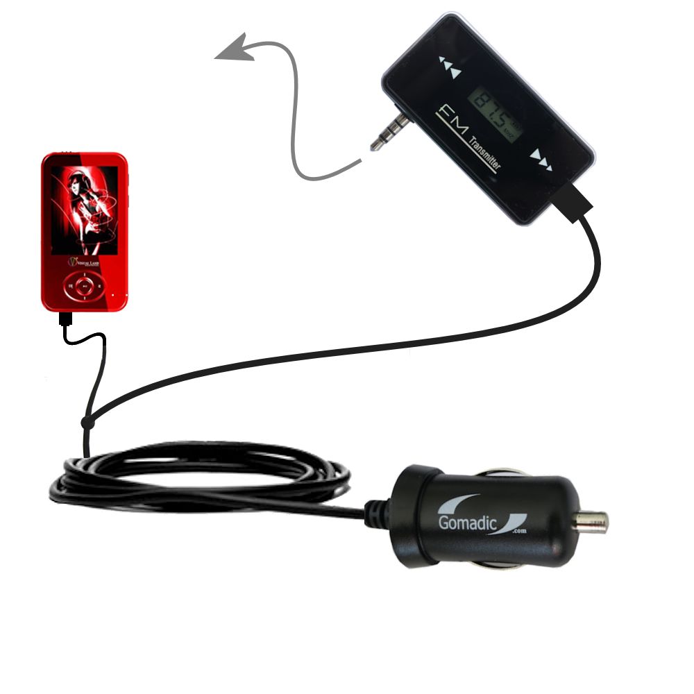 FM Transmitter Plus Car Charger compatible with the Visual Land V-Motion Pro ME-904