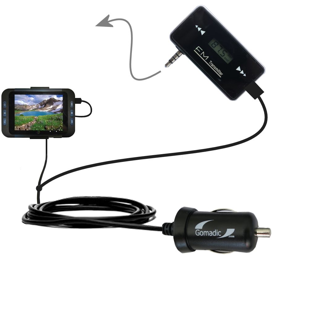FM Transmitter Plus Car Charger compatible with the Visual Land V-Sport VL-901