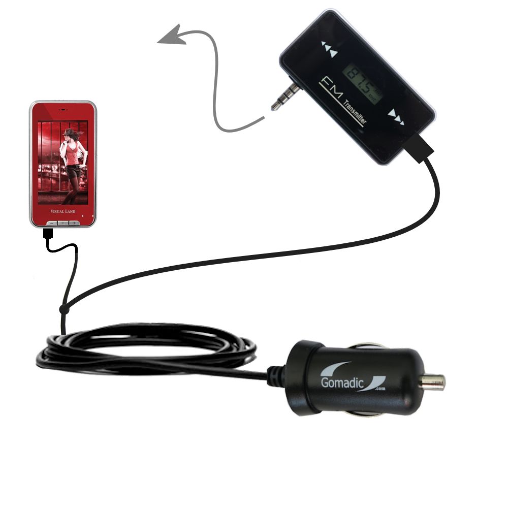 FM Transmitter Plus Car Charger compatible with the Visual Land V-Touch Pro ME-905