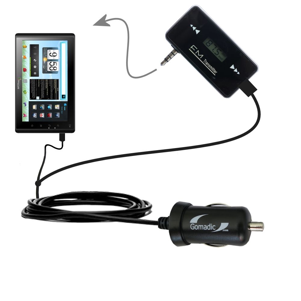 FM Transmitter Plus Car Charger compatible with the VisualLand Connect 7