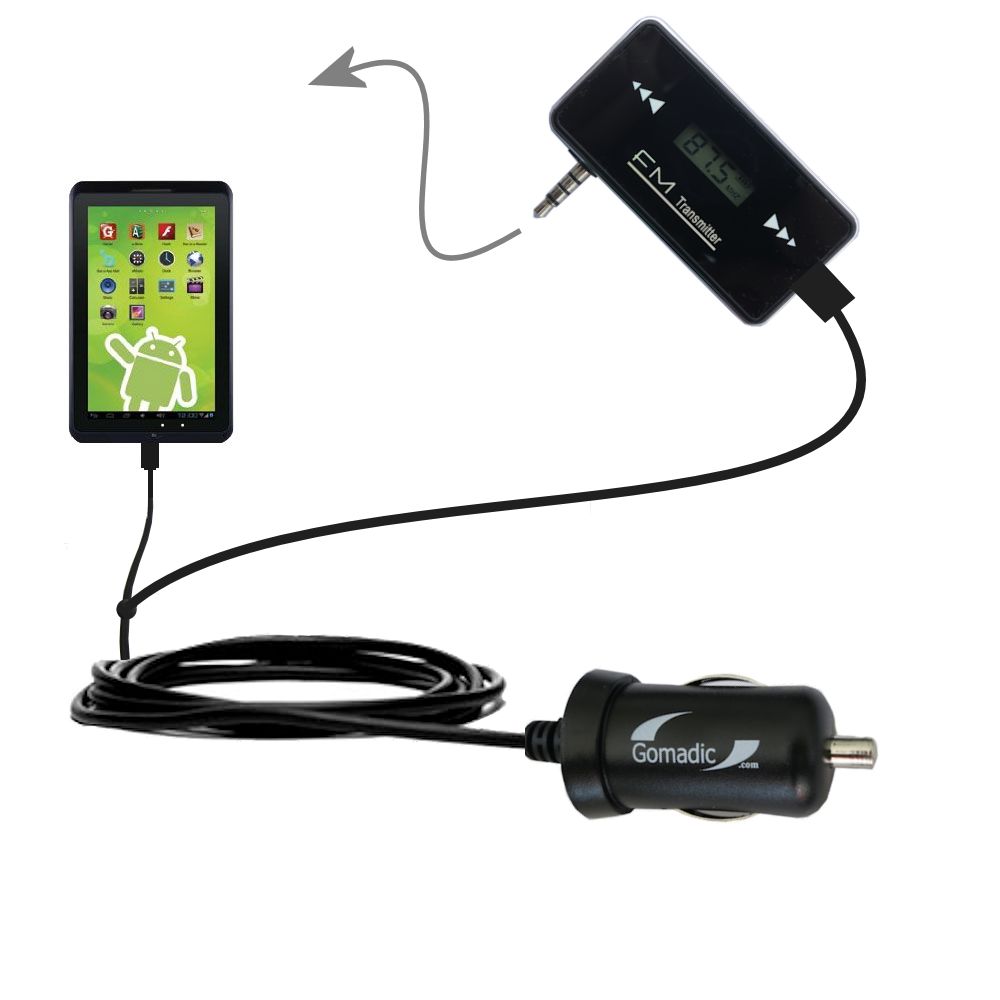 FM Transmitter Plus Car Charger compatible with the Zeki 10 Tablet TB1082B