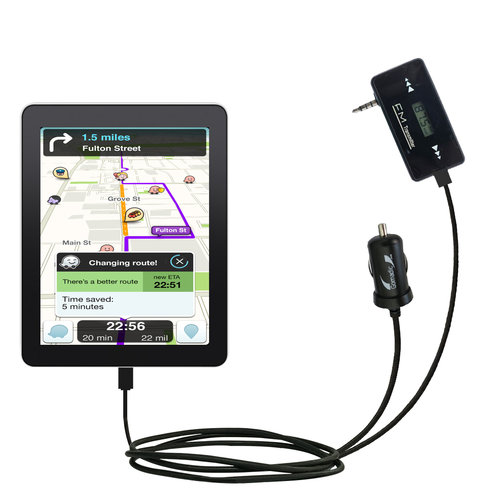 FM Transmitter Plus Car Charger compatible with the Zeki 8 Inch Tablet - TBQG855B / TBQG884B