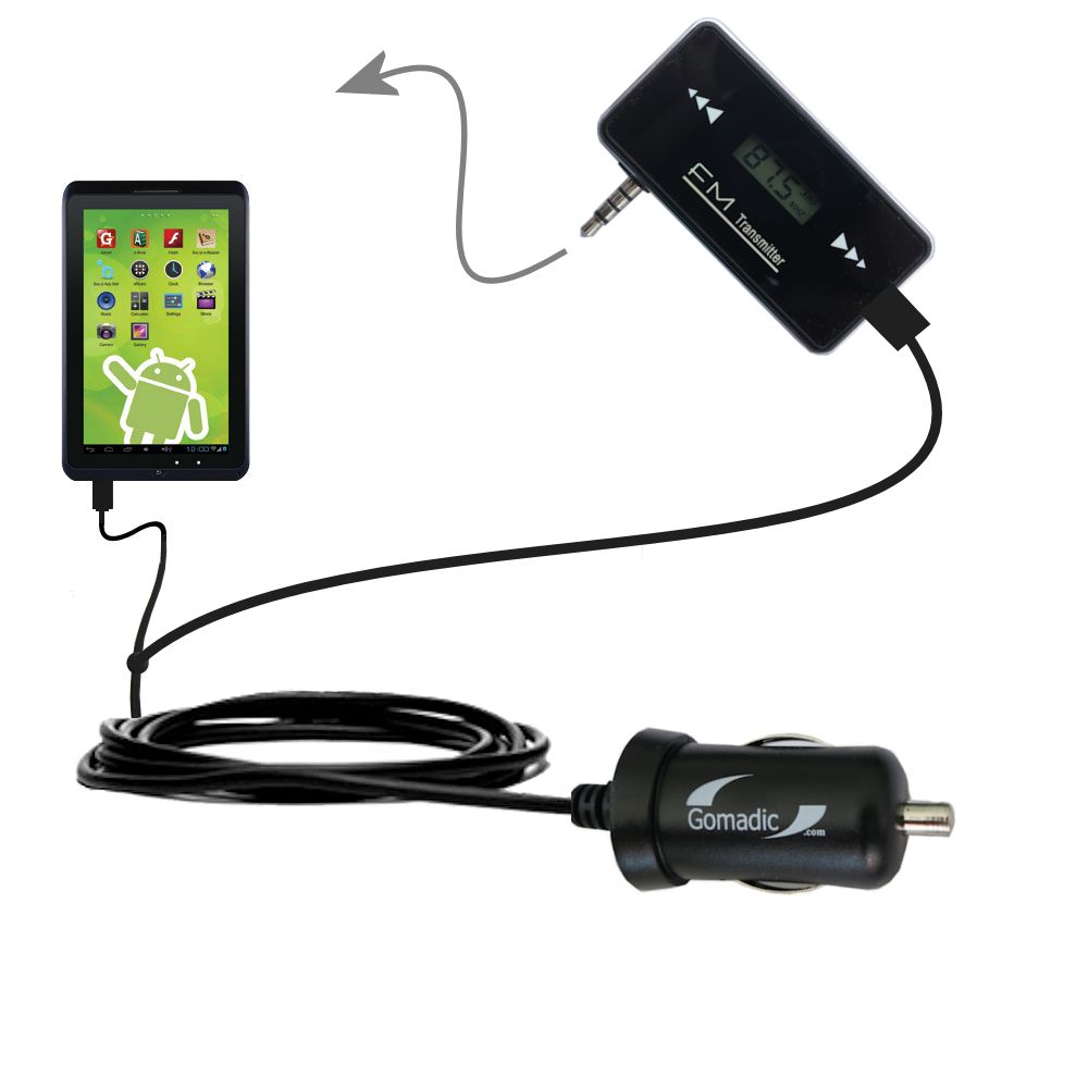 FM Transmitter Plus Car Charger compatible with the Zeki 8 Tablet TB892B
