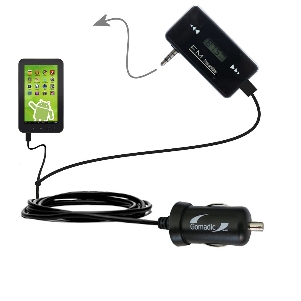 FM Transmitter Plus Car Charger compatible with the Zeki Android Tablet TBD753B  TBD763B TBD773B